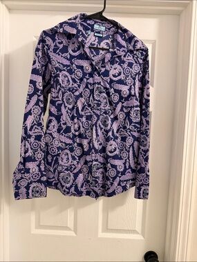 Women's Purple Floral Button-Down Shirt - Lightweight Collared Top
